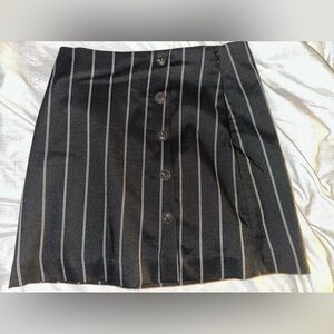 Black Pinstripe Skirt with Button Detail
